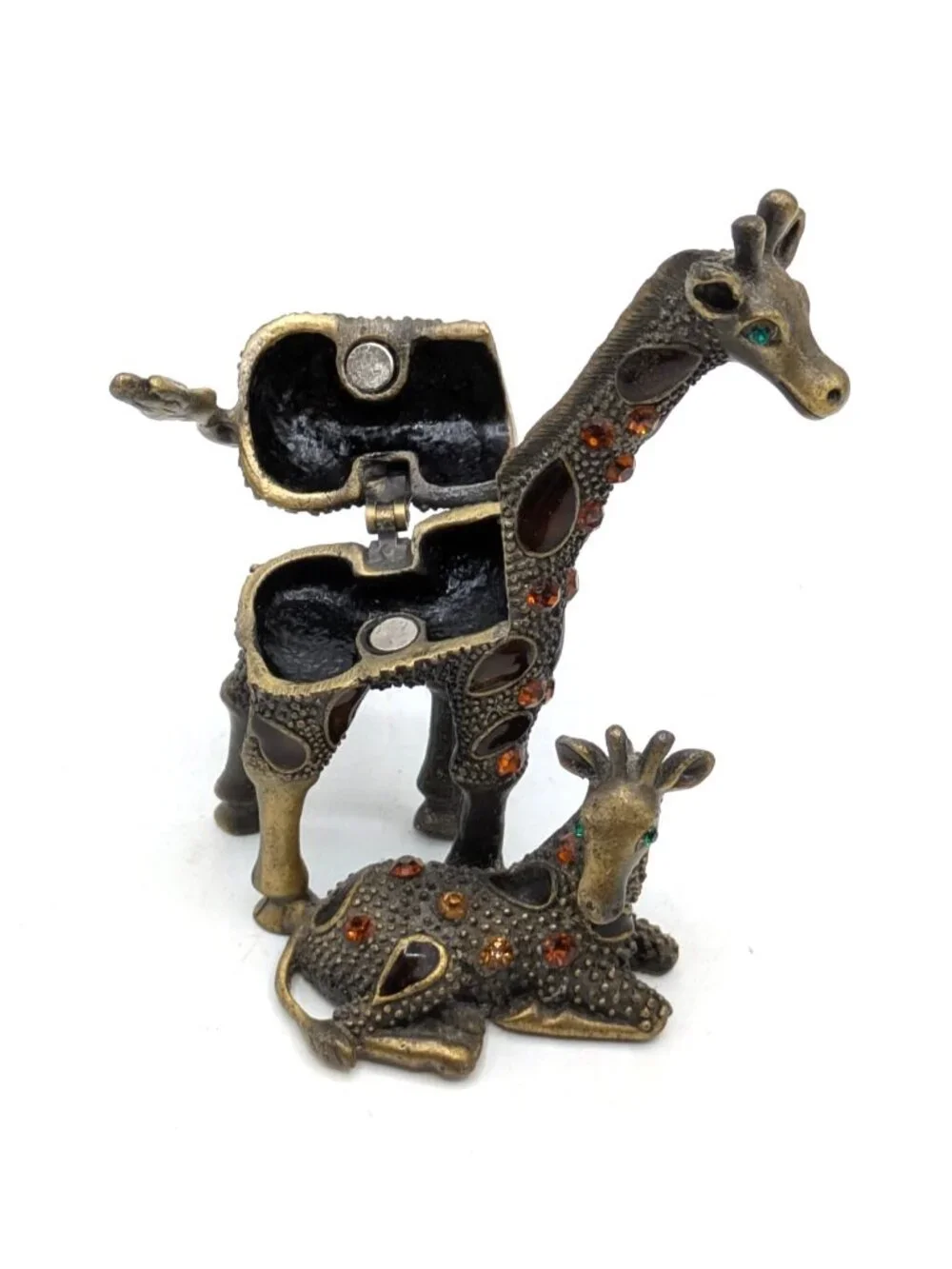 Standing Giraffe and Calf Hinged Trinket Box Jeweled and Enameled 3